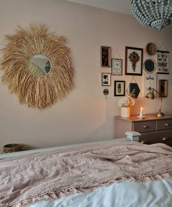Small Bob Style Round Mirror on Bedroom Wall