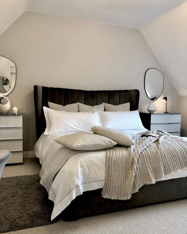 Modern Irregular Shape Wall Mirrors on Sides of the Bed