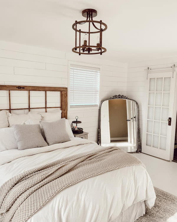 White Farmhouse Bedroom with Full Length Mirror