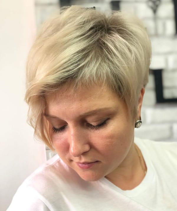 Asymmetrical Blonde Pixie with Bangs