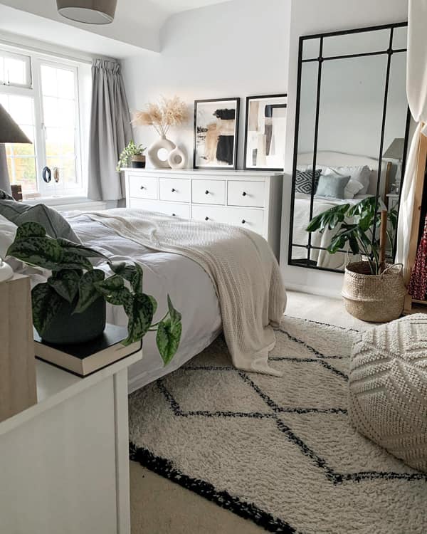 Rectangular Mirror with Artful Frame Big Wall Mirror in the Bedroom